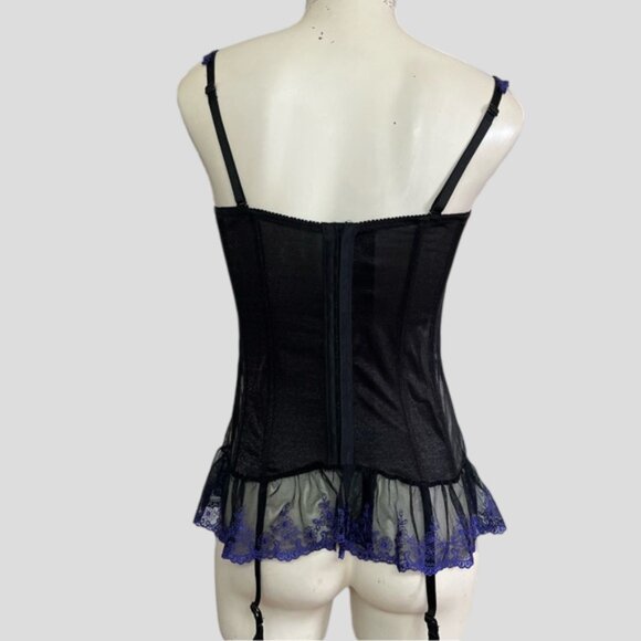 La Vie En Rose Black and Purple Lace Bustier Corset Merry Widow Lingerie - Picture 2 of 9